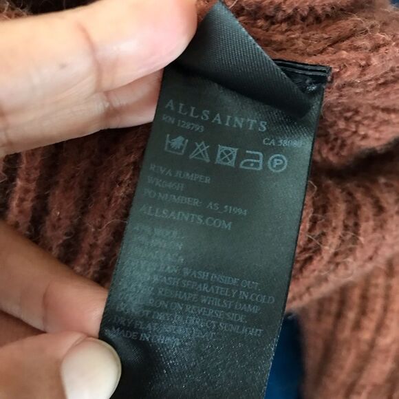 All Saints Brown Neutral Wool V Neck Chunky Knit Sweater Pullover - Picture 6 of 9